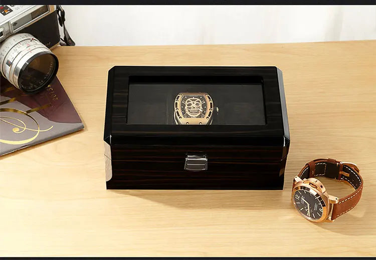Black Luxury Wood Grain Watch Box 3 Slots Men Quartz Mechanical Watch Boxes Collection Storage Box