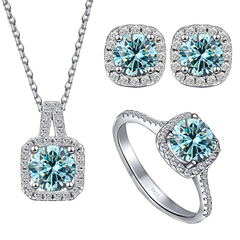 JoyceJelly S925 Sterling Silver jewelry for women 1 carat moissanite diamond 3 pieces set necklace ring earrings wedding party