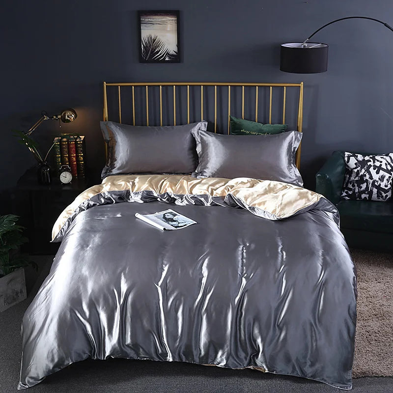 High End Mulberry Silk-Blending Fabric Duvet Cover Set Luxury King Size Bedding Set Silky Quilt Cover and Pillowcase No Sheet