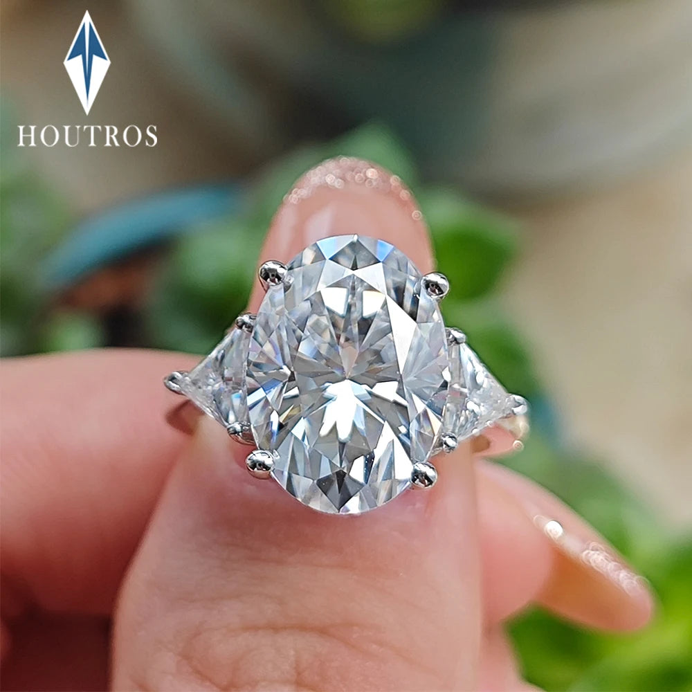 9CTTW Oval Cut Full Moissanite Engagement Ring for Women 925 Sterling Silver 3 Stone Triangle Diamond Ring Wedding Bands Jewelry