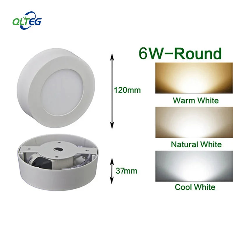 QLTEG Surface LED Square Ceiling Light 6W 12W 18W 24W 30W Round LED Panel Light Down Light with driver AC85-265V LED Indoor Lamp