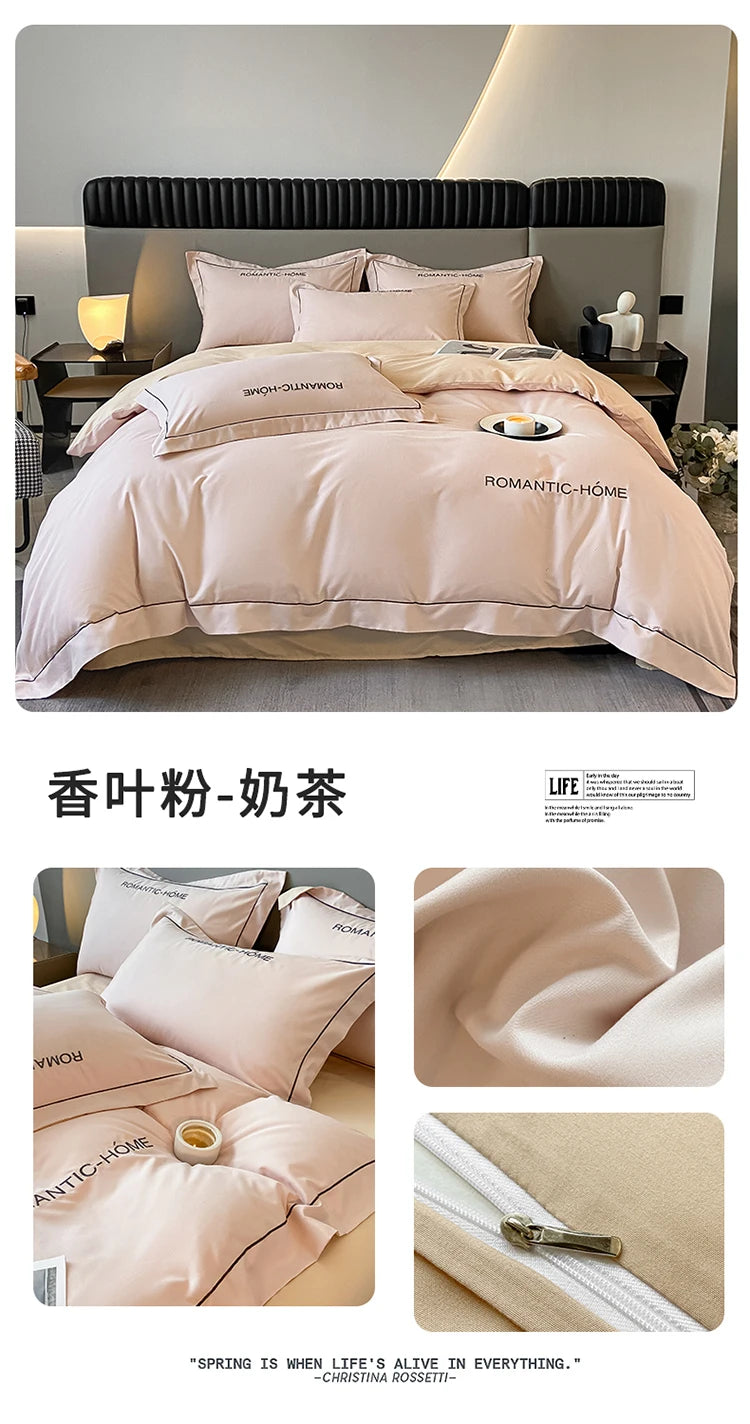 1 Set Cotton Bedding Set with Duvet Cover Bed Sheet Pillowcase Luxury  Bedsheet Solid Color King Queen Full Twin Size