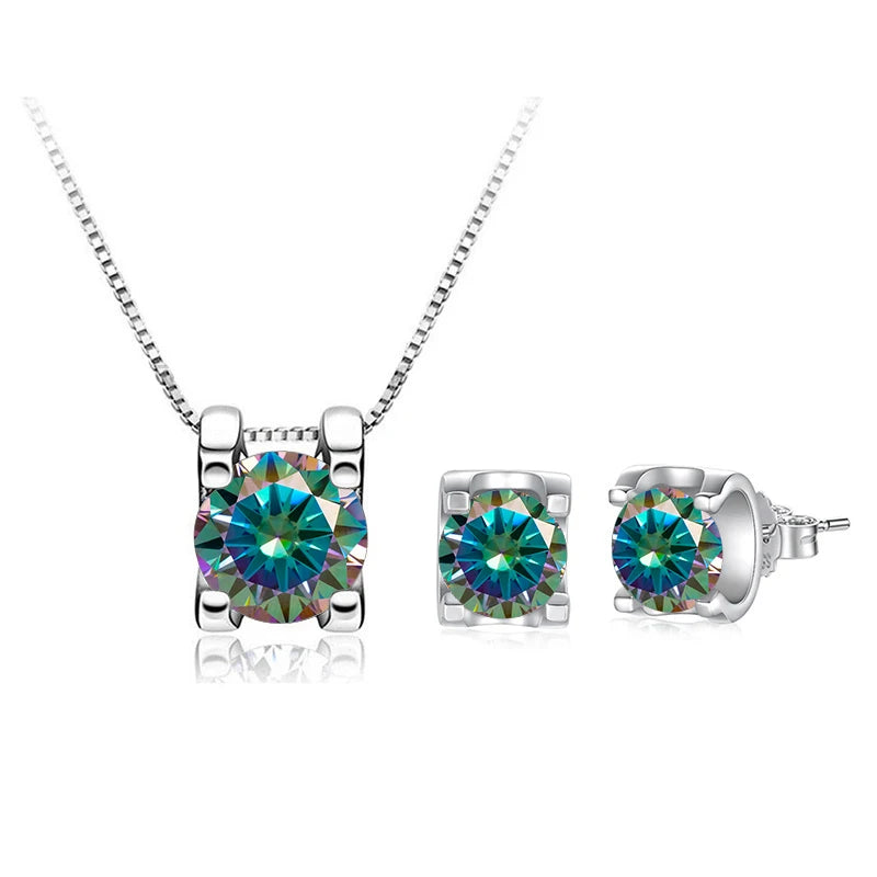 JoyceJelly 3ct D Clolor Real Moissanite Jewelry Sets Women's Sterling Silver 925 Earrings Necklace For Women Bridal Set Gifts