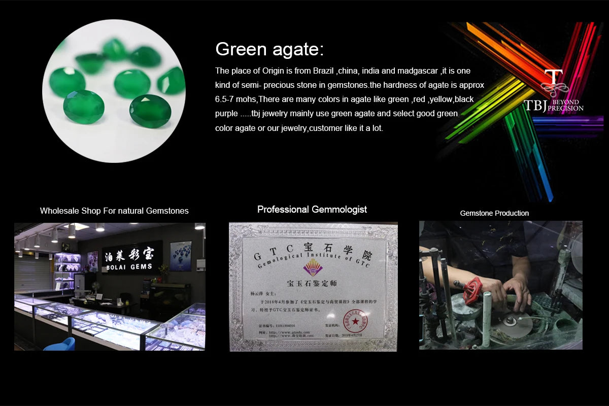 925 sterling silver Simple pendant natural green agate Necklace real gemstone Earrings Jewelry set Elegant gift for women