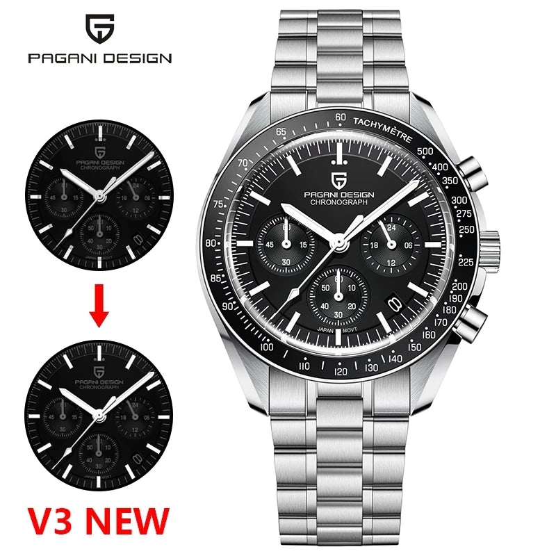 PAGANI DESIGN 2025 New Men's Watches Top Brand Luxury Quartz Watch For Men Date Speed Chronograph VK63 Stainless steel PD-1701