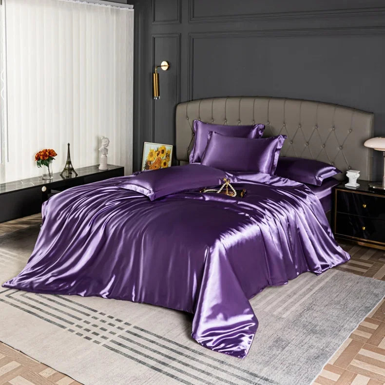 Luxury Bedding Set Single Double Queen King Size Solid Color Quilt Cover High-End Soft Silky Satin Duvet Cover Set
