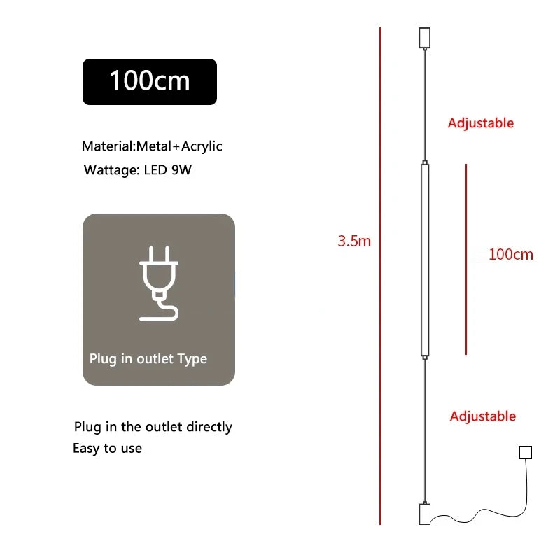 Hanging floor lamp Italy Design Black Long linear pendant light Bedroom Bedside Lamps Modern Hotel Living Room corner floor lamp