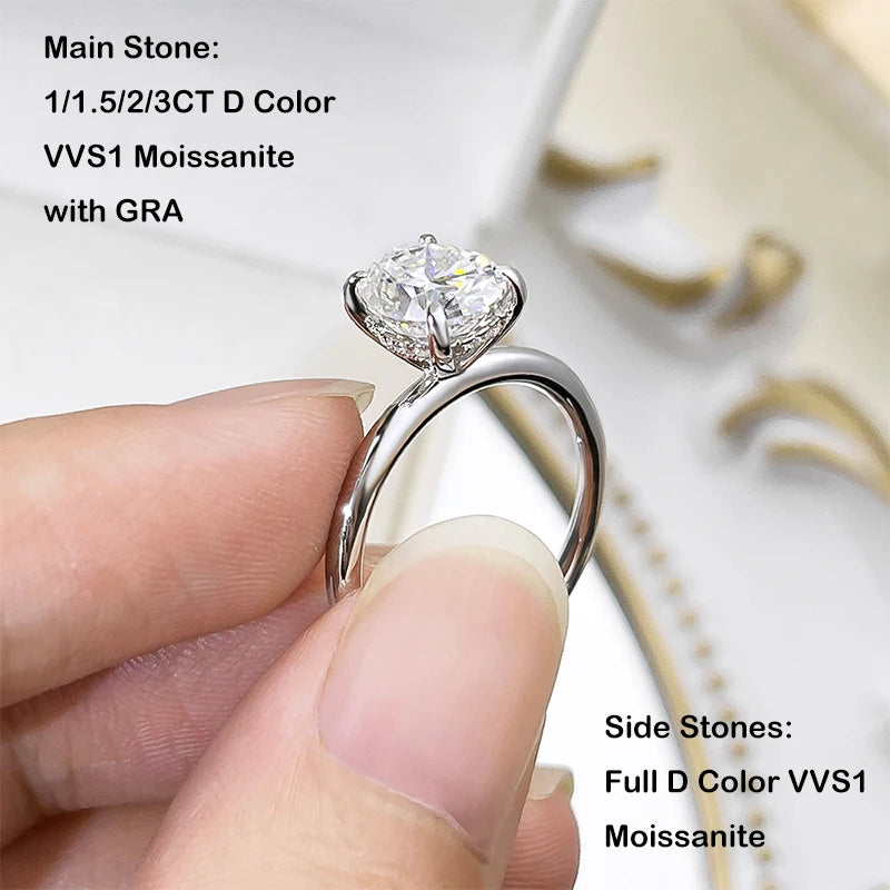 EWYA Luxury 1/2/3CT Oval Cut Full Moissanite Ring For Women S925 Silver Plated 18K White Gold Diamond Rings Bridal Wedding Band