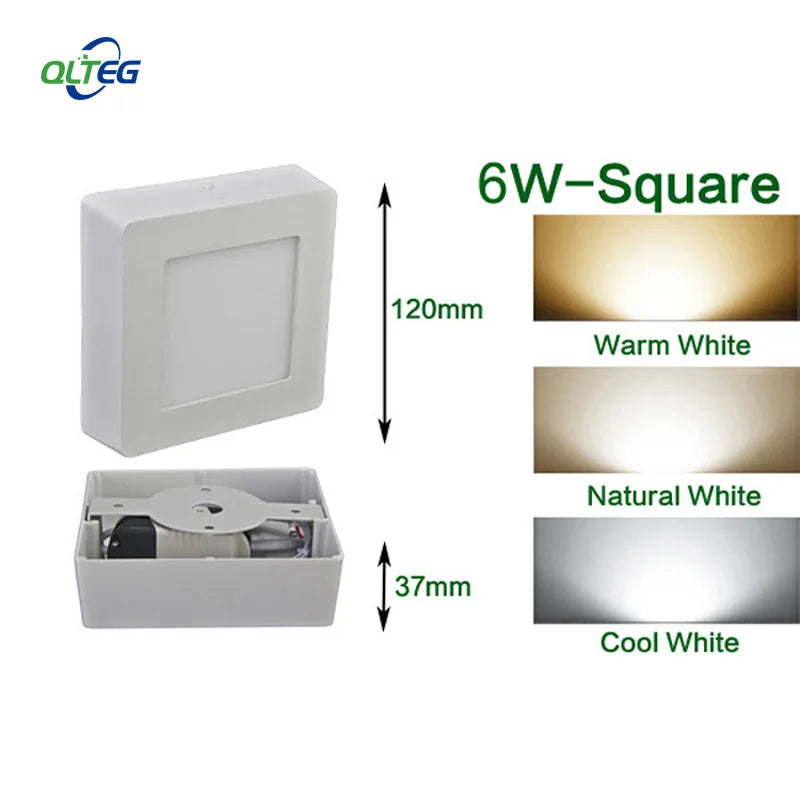 QLTEG Surface LED Square Ceiling Light 6W 12W 18W 24W 30W Round LED Panel Light Down Light with driver AC85-265V LED Indoor Lamp
