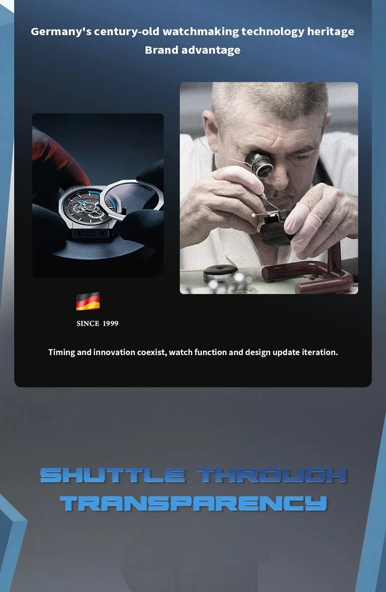 BONEST GATTI 2025 New Men Automatic Watch Tonneau Mechanical Wristwatch Acylic Case Sapphire Lume Hollow Out Dial Fluororubber