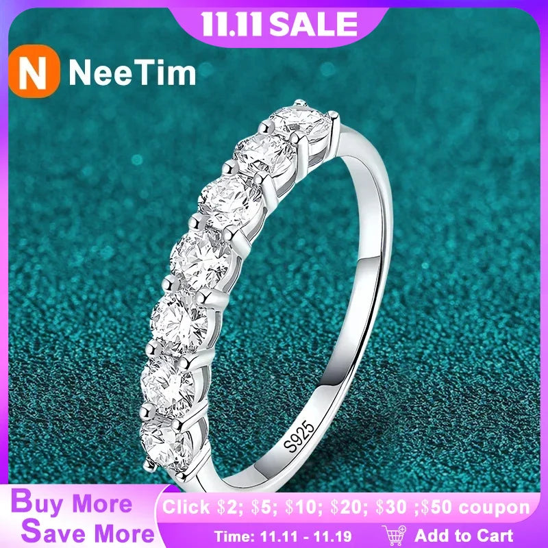 NeeTim Full Moissanite Ring for Women S925 Sterling Silver with White Gold Plated Diamond Wedding Bridal Band Rings Fine Jewelry