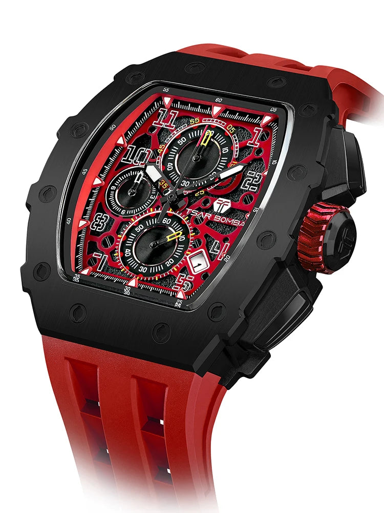 TSAR BOMBA New TB8204 Watch for Men Japan Quartz Chronograph 50M Waterproof Wristwatch Fashion Sport Clock Male Luxury Mens Gift