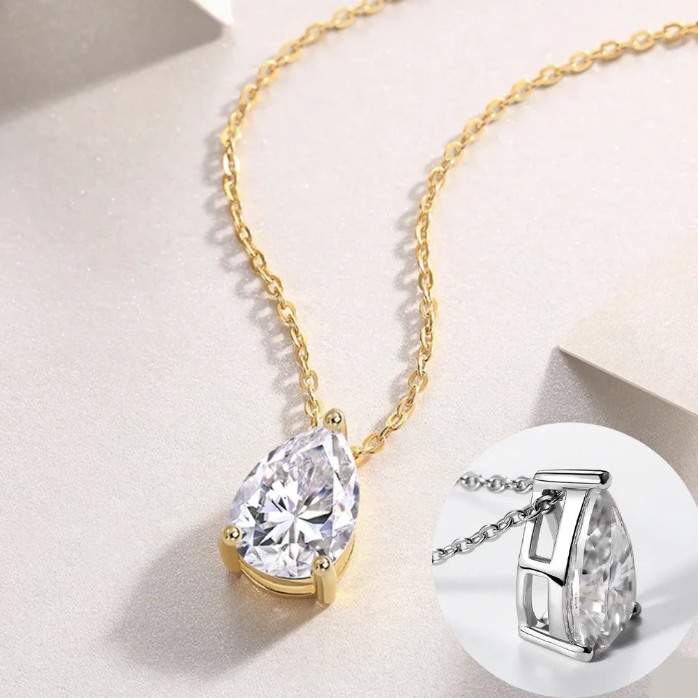 COSYA 1/2/3/4CT Pear Cut D Color Moissanite Rings/Necklace For Women S925 Silver VVS1 Lab Diamond Waterdrop Pendant Jewely Gift