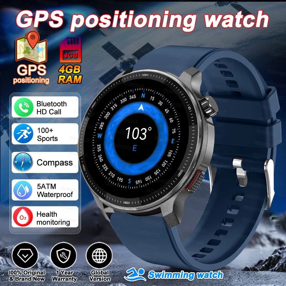 Smart watch Men4GB Memory With GPS Offline Maps Music Video Player Custom dial AMOLED display Sports Swim Waterproof Smart watch