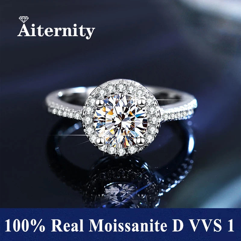 100% Real Moissanite Ring Adjustable Size S925 Sliver D VVS1 Pass Diamond Test Pen GRA Certificate 18K Plating Rings for Women