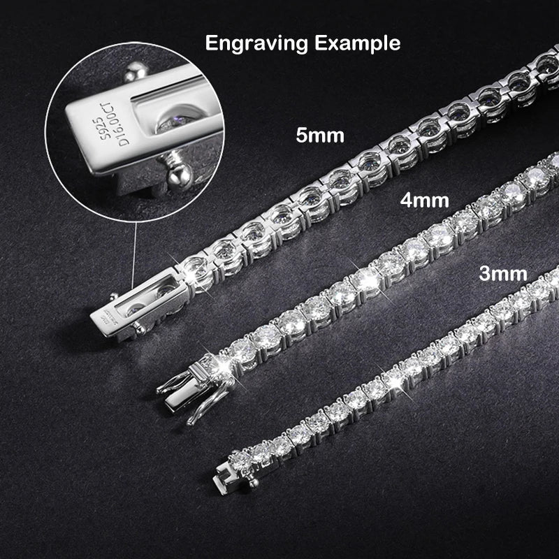 EWYA Real D Color Full 2/2.5/3/4/5/6.5mm Moissanite Tennis Bracelet For Women S925 Plated 18K Rose Gold Diamond Link Bracelets