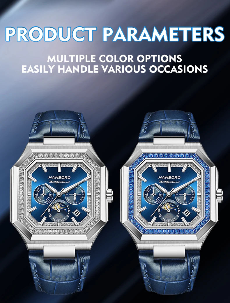 HANBORO Square Men's Fully Automatic Mechanical Watch Multi functional Fashion Trend Watch