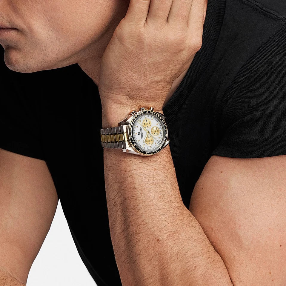 PAGANI DESIGN Saturn Men's Watches 2025 New Top Luxury Quartz Watch Men Light Tan Chronograph AR Sapphire crystal Wristwatch Men