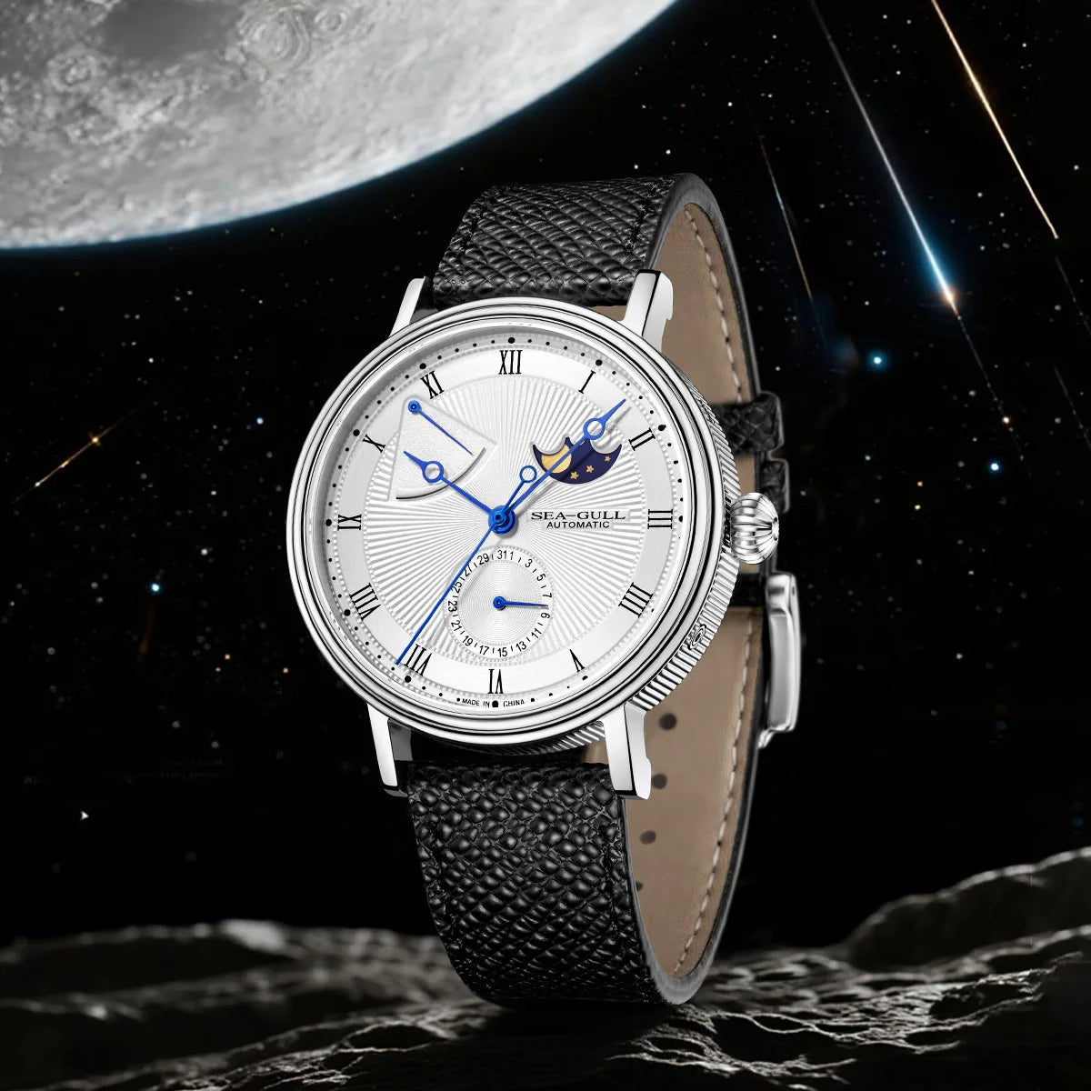 Seagull Moon Phase Watch Auspicious Clouds Special Edition Men's Automatic Mechanical Watch Luxury 41mm Watch for Men 6199 6198