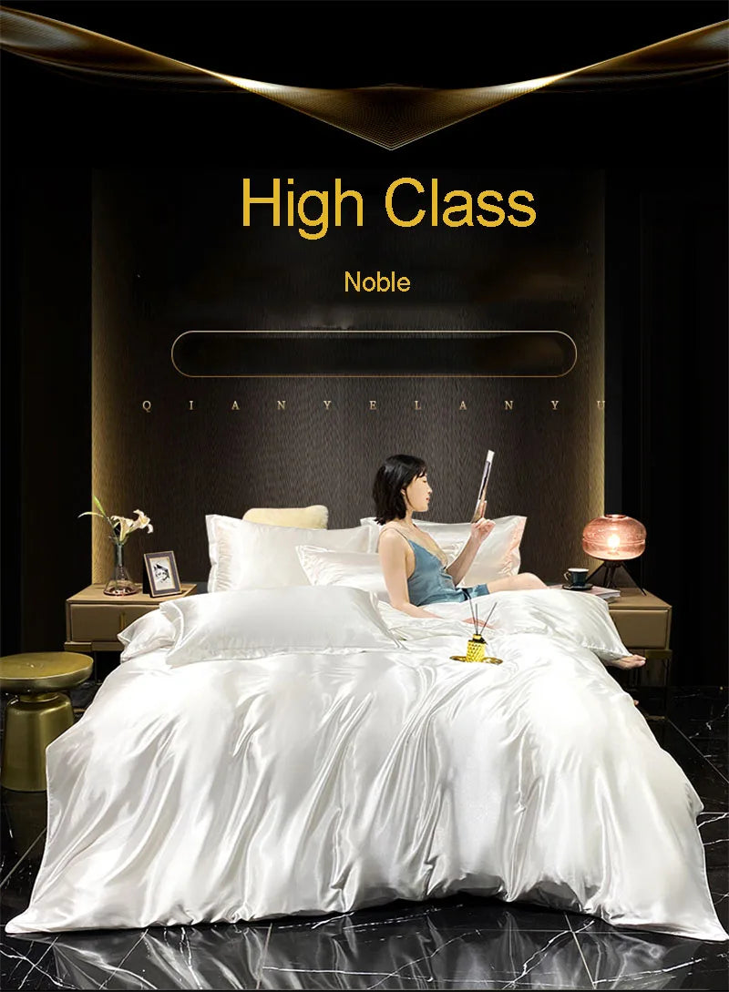 blending Mulberry Silk Bedding Set Silky High-end Queen Size Duvet Cover Set with Fitted Sheet Luxury Bedding Sets King Bed Sets