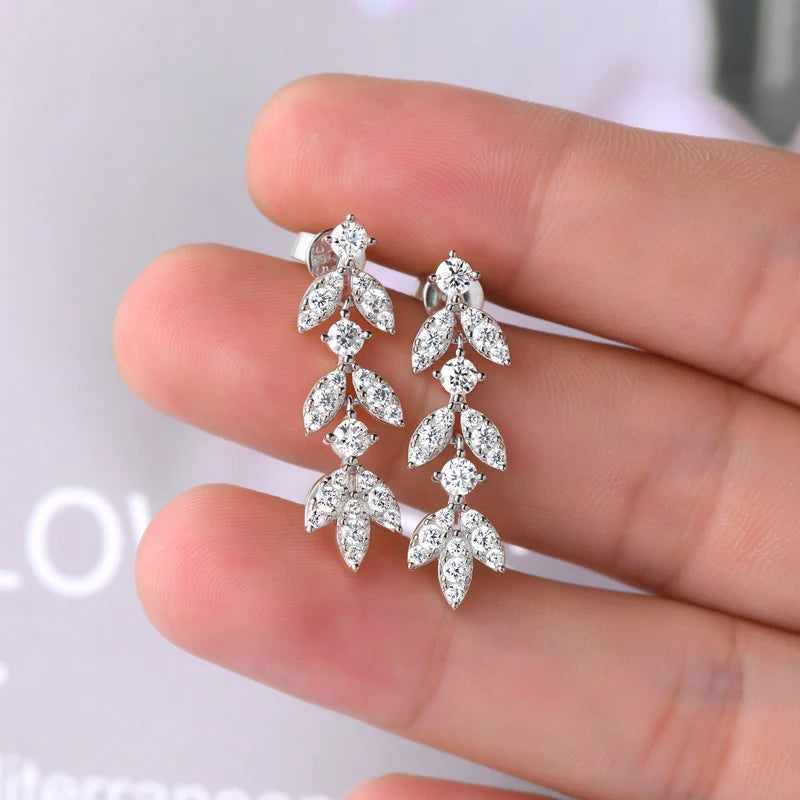 AINUOSHI 925 Sterling Silver Moissanite Earrings Leaf-Shape Drop Dangle Earrings for Women Anti-allergy Silver 925 Jewelry Gift