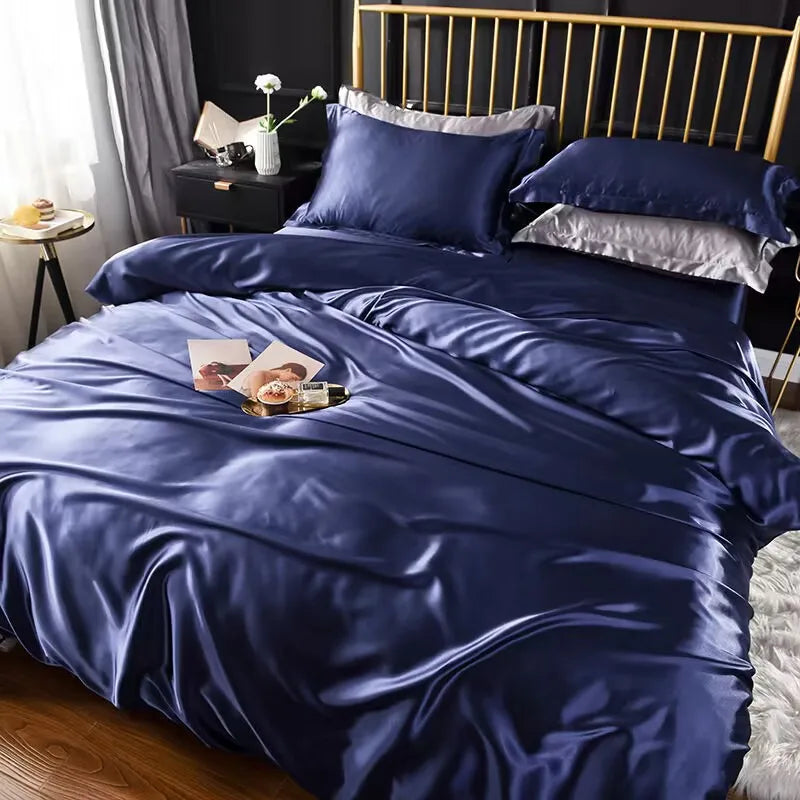 Mulberry Silky-blending Fabric Bedding Set High-end Silky Queen Size Duvet Cover Set with Fitted Sheet Luxury Bedding Sets King