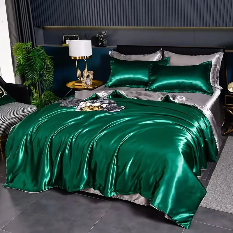 Mulberry Silky-blending Fabric Bedding Set High-end Silky Queen Size Duvet Cover Set with Fitted Sheet Luxury Bedding Sets King