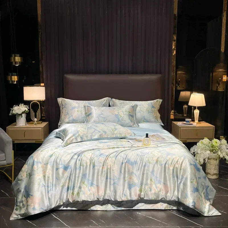 Luxury Palace Style Silk Bedding Set HighEnd Soft Silky Satin Quilt Cover Set Printed Queen King Duvet Cover Gift for Your Lover