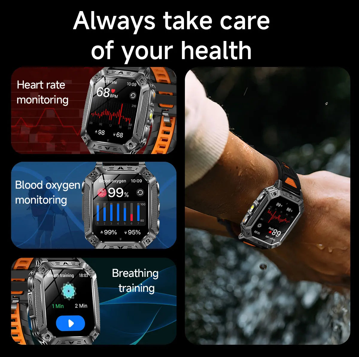 2026 New Military outdoor 1400mAh Battery SmartWatch Men Waterproof Call 2.01" HD AMOLED Sports Heart rate Flashlight Smart Band