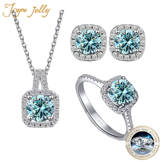 JoyceJelly S925 Sterling Silver jewelry for women 1 carat moissanite diamond 3 pieces set necklace ring earrings wedding party