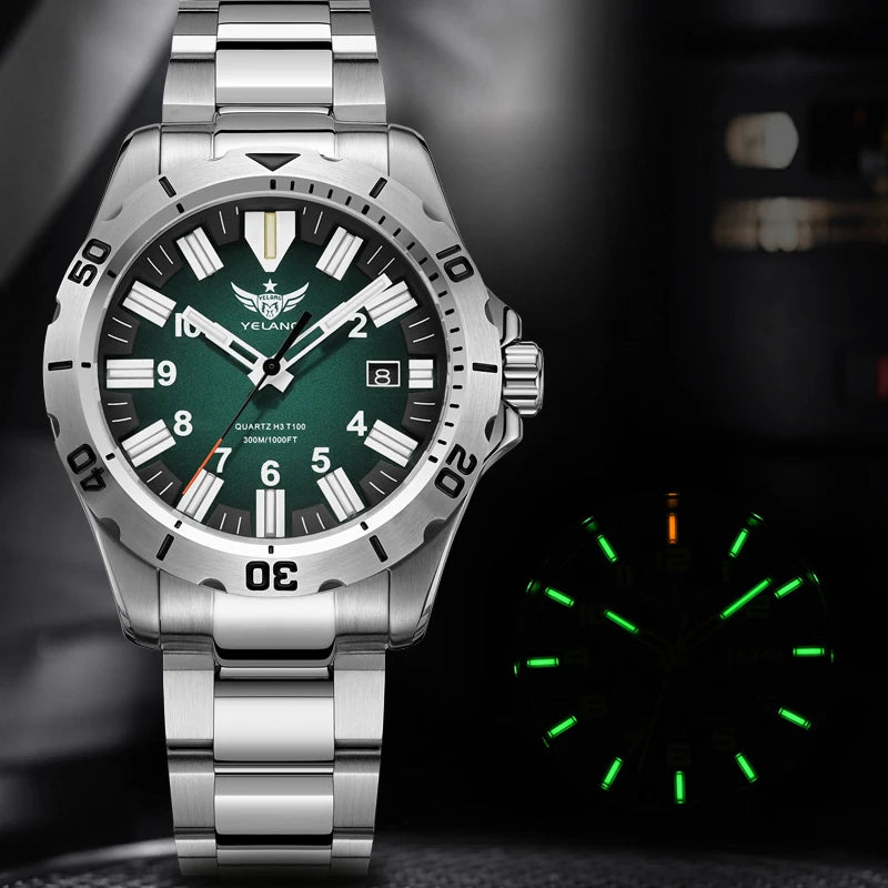 YELANG  V1036 42mm Men Quartz Watch Luminous 10 Years Lithium Movement Rotated Dial 30ATM 300m Waterproof Military Style Watches