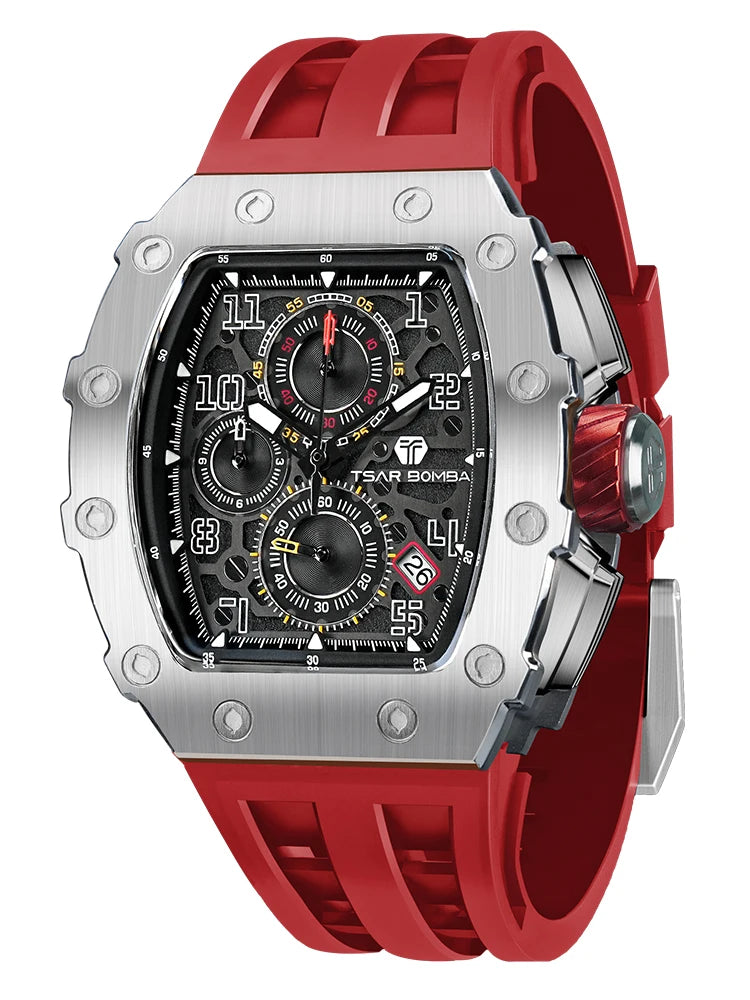 TSAR BOMBA Watch for Men Top Brand Luxury Waterproof Quartz Wristwatch Tonneau Clock Gift Chronograph Rectangle Mens Watch