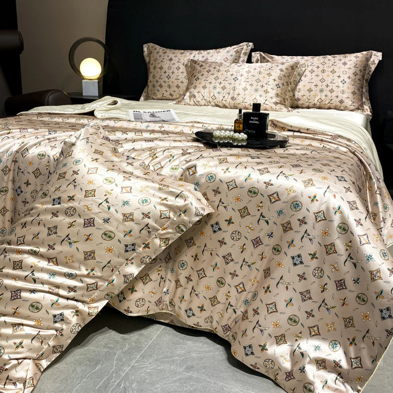 2025 new high-end luxury silky Sleeping naked digital printing washed silk style Bedding Set Duvet Cover Bed Sheet Pillowcases