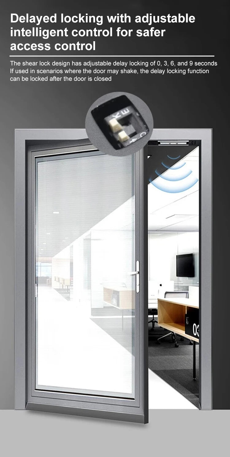 12/24V Magnetic Shear Lock 1200Kg Smart Electric Lock Door Access Control System NO NC COM Door Contact Signal Output Time Delay