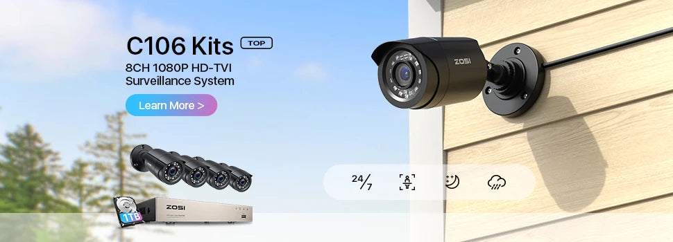 ZOSI 4 Stück/Los 1080p HD-TVI CCTV Überwachungskamera, 24m Nachtsicht, wetterfestes Outdoor Überwachungskamera-Set
