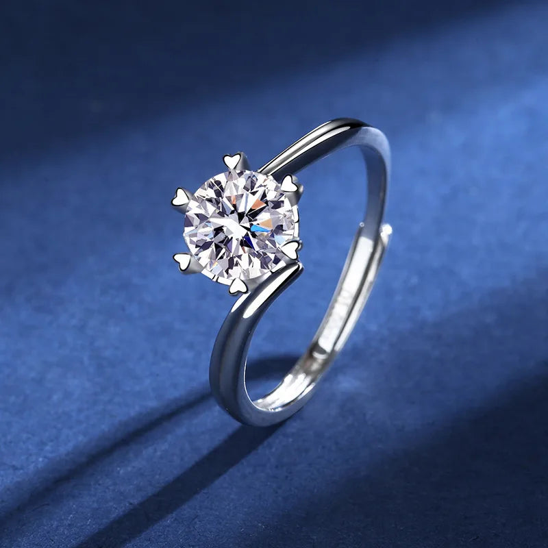 100% Real Moissanite Ring Adjustable Size S925 Sliver D VVS1 Pass Diamond Test Pen GRA Certificate 18K Plating Rings for Women