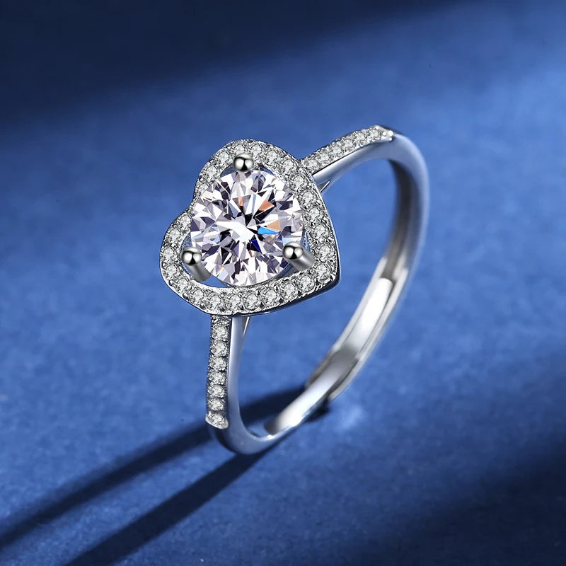 100% Real Moissanite Ring Adjustable Size S925 Sliver D VVS1 Pass Diamond Test Pen GRA Certificate 18K Plating Rings for Women