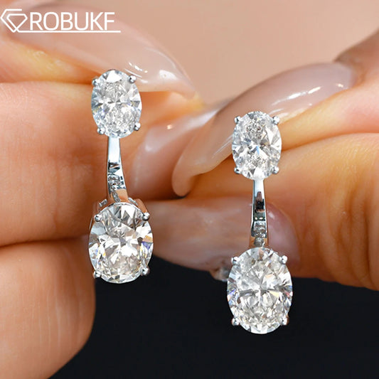 6cttw Oval Cut Moissanite Ear Jacket Earring for Women 2 Stone Detachable Drop Stud Earrings 925 Sterling Silver Jewely With GRA