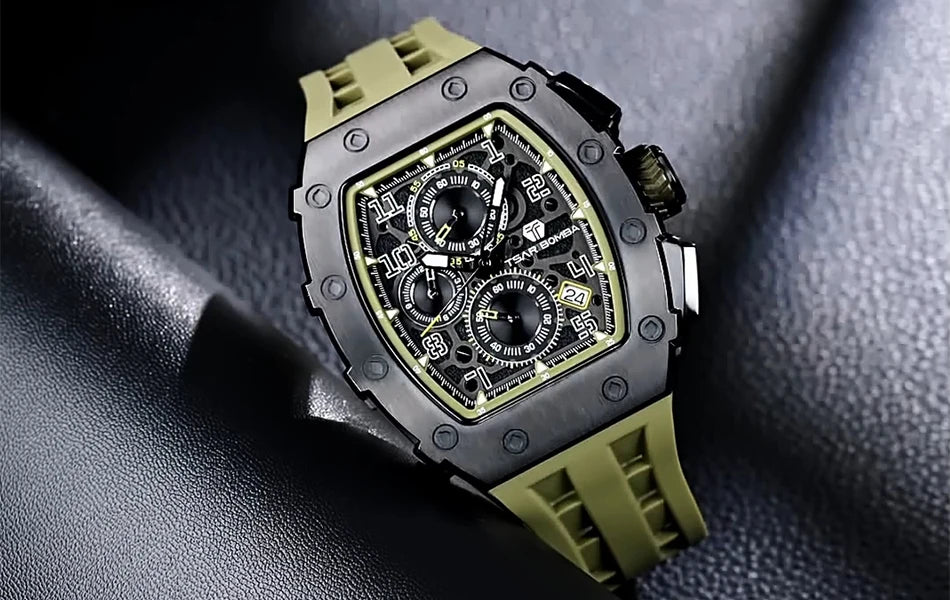 TSAR BOMBA New TB8204 Watch for Men Japan Quartz Chronograph 50M Waterproof Wristwatch Fashion Sport Clock Male Luxury Mens Gift