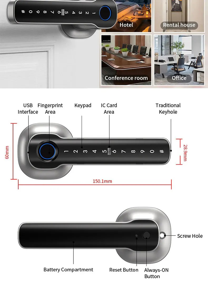Smart Lock, Suitable for Use in Bedrooms, Garages, Hotels, and Living Rooms, Etc. - A Smart Fingerprint Password Lock