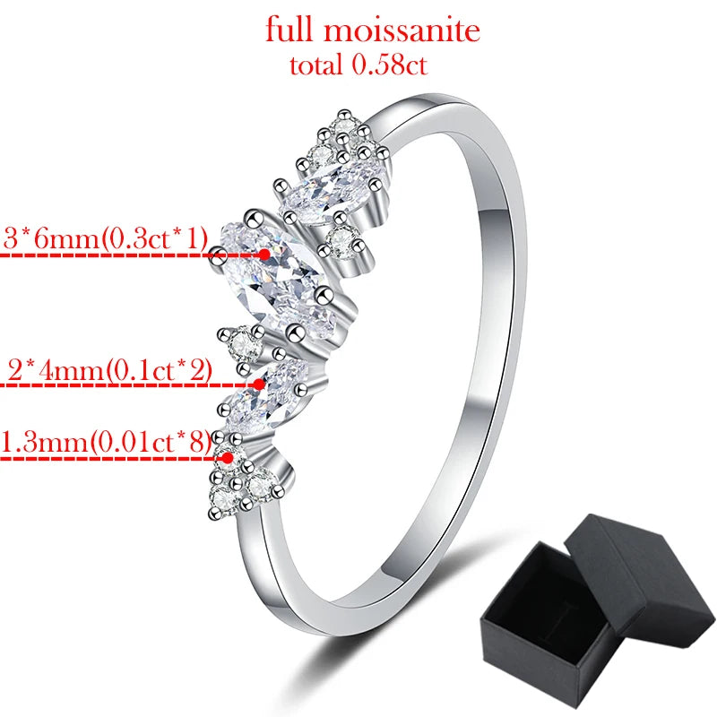 Smyoue 0.58cttw Marquise Cut Weeding Moissanite Rings for Women Double Halo High Quality 925 Sterling Silver Half Eternity Band