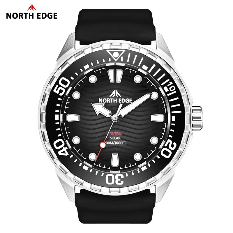 NORTH EDGE 2025 New TRITON Solar Powered Dive Watch Men Luxury Quartz Watches For Men 316L Stainless Steel Case Waterproof 300M