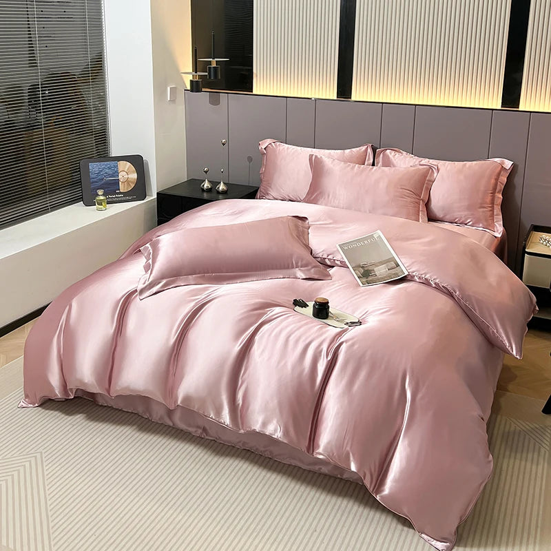 Luxury Satin Bedding Set Solid Color Duvet Cover Comfortable Smooth Quilt Cover Single Double Twin Full Queen King Size