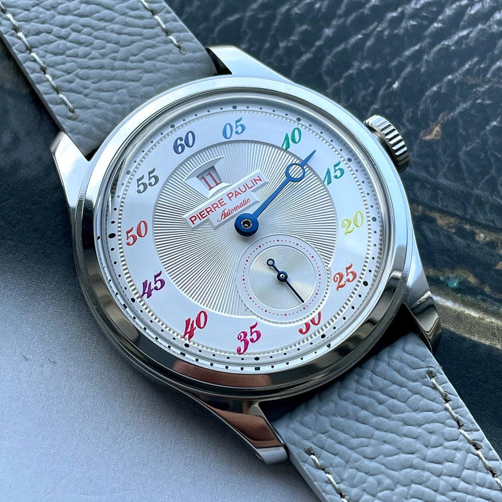 NEW Pierre Paulin Jumping Hour Men Watch Automatic St17 Mechanical Watch Steel Purplewatch Vintage Date Window 38mm Metal