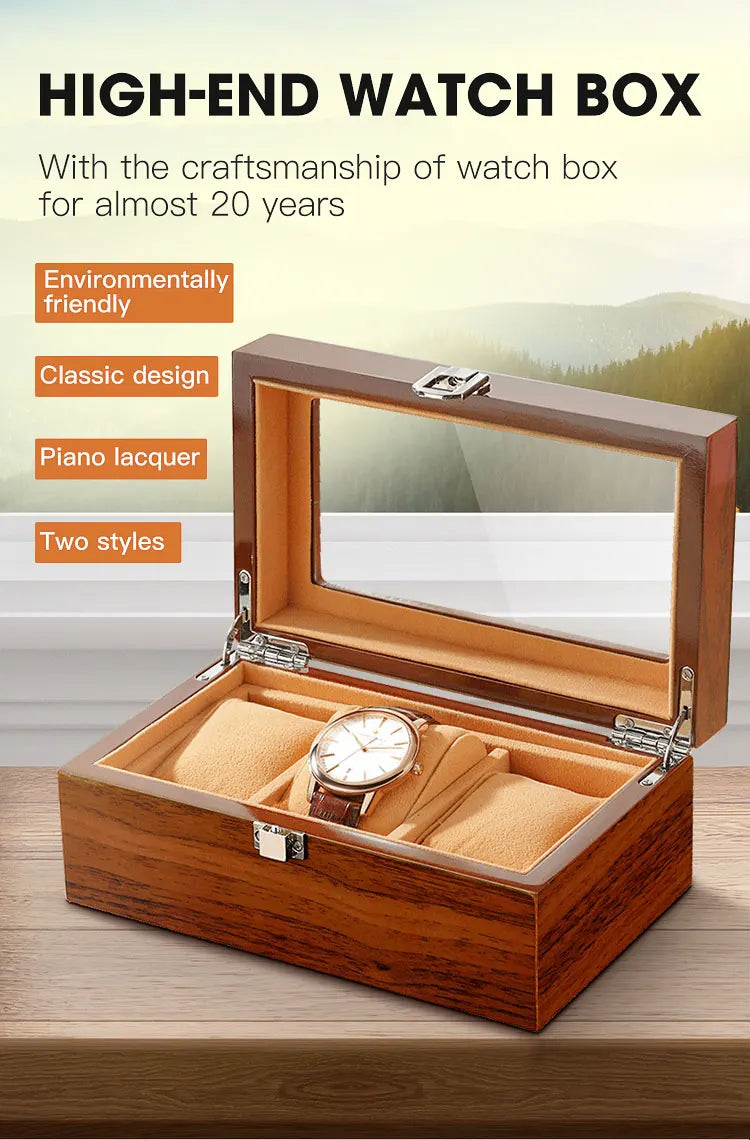 Black Luxury Wood Grain Watch Box 3 Slots Men Quartz Mechanical Watch Boxes Collection Storage Box