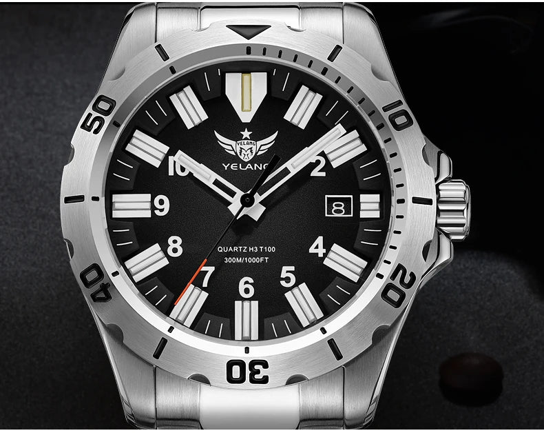 YELANG  V1036 42mm Men Quartz Watch Luminous 10 Years Lithium Movement Rotated Dial 30ATM 300m Waterproof Military Style Watches
