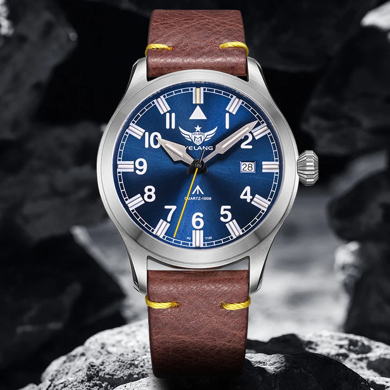 Yelang Men Quartz Watch Luminos Ronda Movement 10years Lithium battery pilot watch WR100M Sapphire  Military Watch