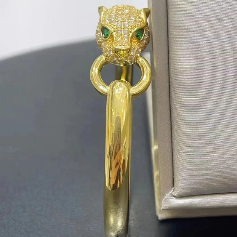 Real 18k Gold Leopard Bracelet for Woman Party Banquet Boutique Jewelry AU750 18K No Demolding Solid Bracelet Trend