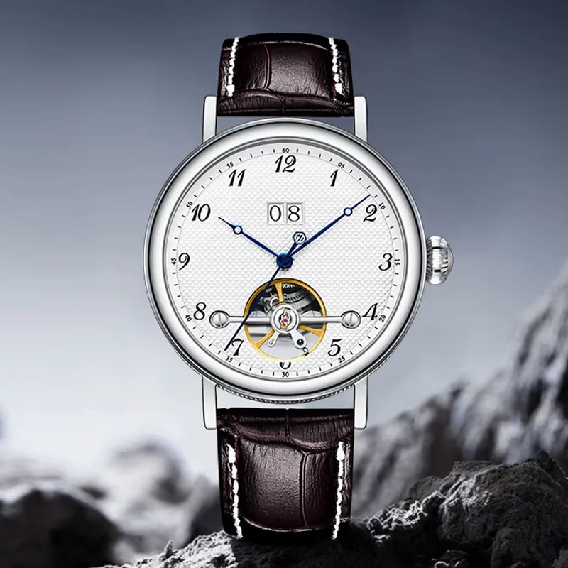 Montre homme haut de gamme Flywheel, montre de luxe à cadran Clous de Paris, étanche à 5 bars, mouvement mécanique automatique Seagull.