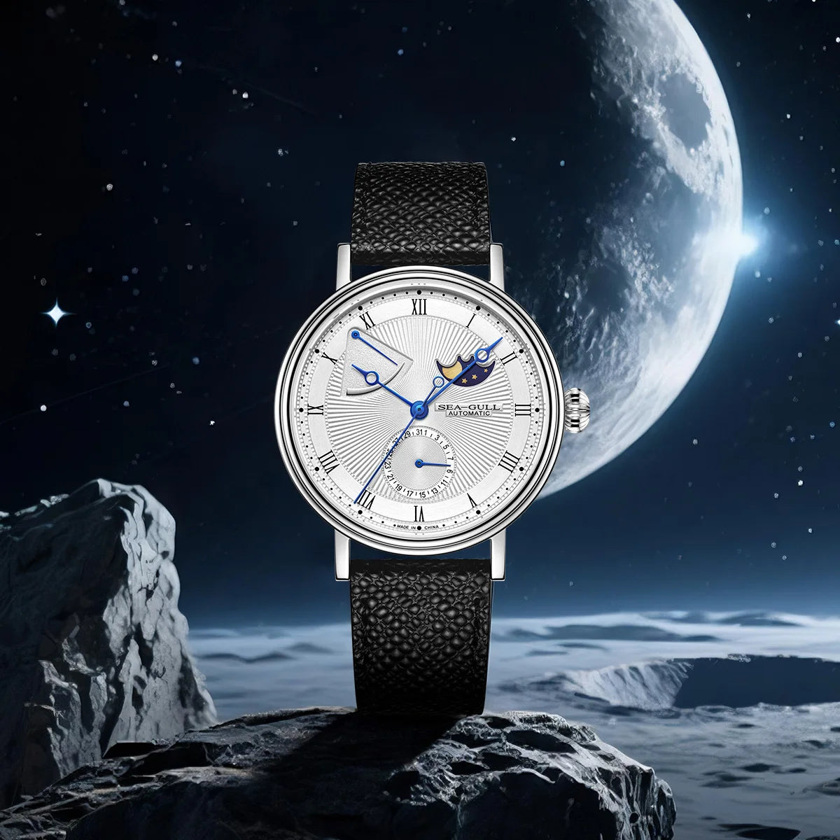 Seagull Moon Phase Watch Auspicious Clouds Special Edition Men's Automatic Mechanical Watch Luxury 41mm Watch for Men 6199 6198